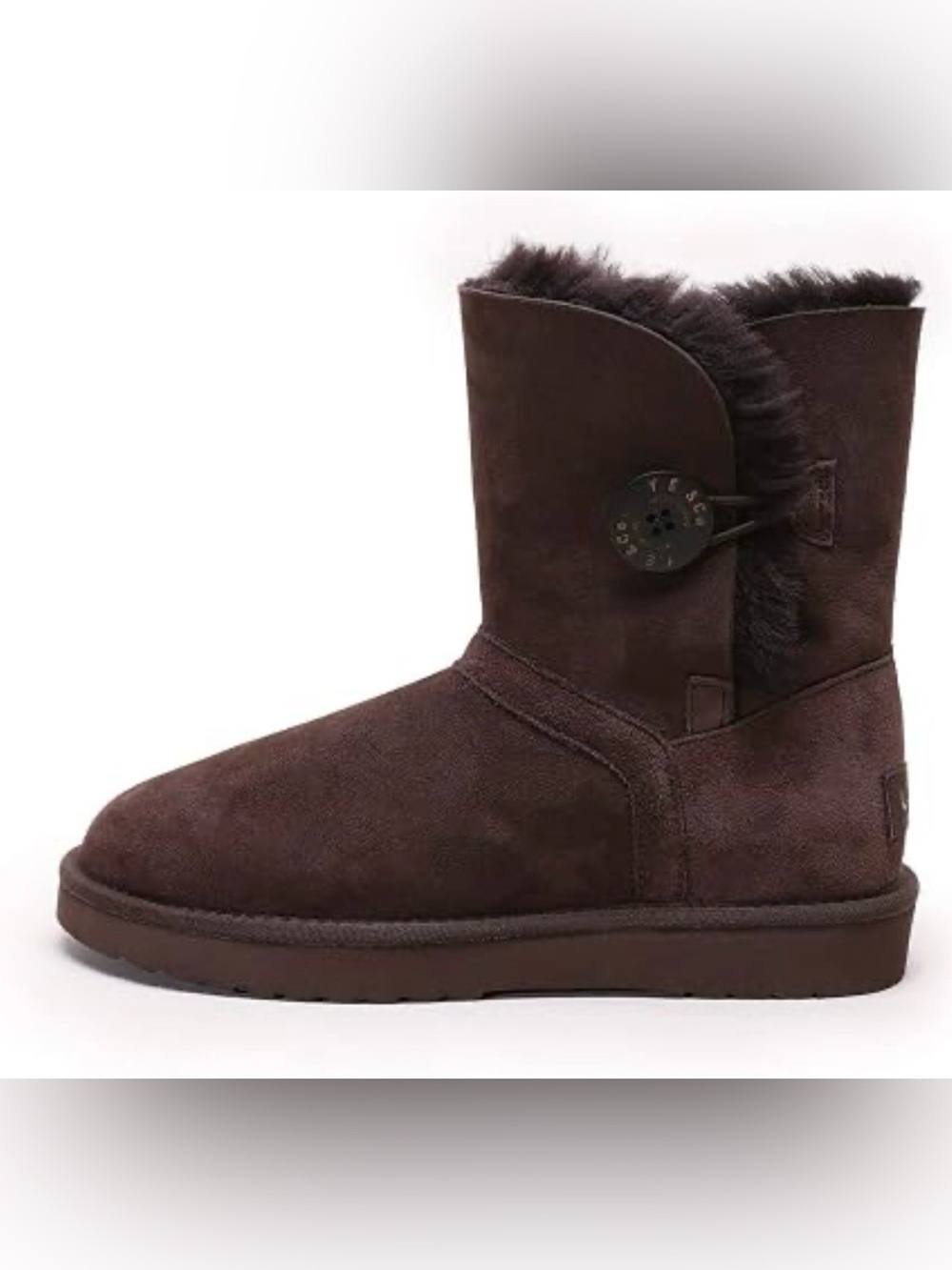 UGG Bailey Button II Short Boots Chocolate Brown Suede Shearling Lining 7